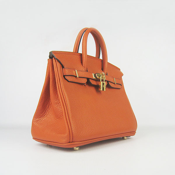 Super A Replica Hermes Birkin 25CM Gold Buckle Handbag Orange 6068 - Click Image to Close